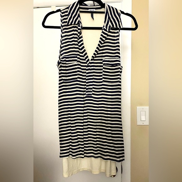 Splendid Striped Collared Tank High Low Navy White Size Small - Picture 1 of 8